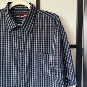 [L] Vintage Point Zero Light & Dark Blue Checker Short Sleeve Button Down Shirt